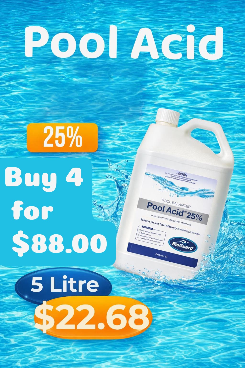Pool Acid 25% 5 litre (Click and collect only)